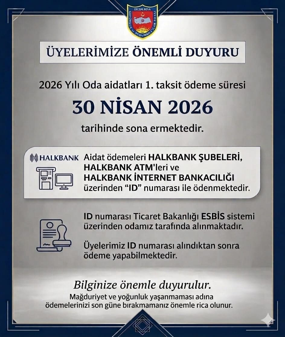 ÜYELERE ÖNEMLİ UYARI: AİDAT ÖDEMELERİ İÇİN SON TARİH 30 NİSAN 2026