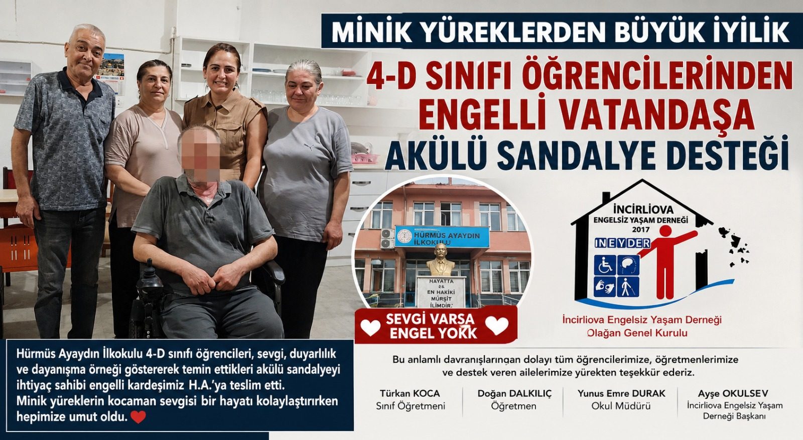 Minik Yüreklerden Büyük İyilik: 4-D Sınıfı Öğrencilerinden Engelli Vatandaşa Akülü Sandalye Desteği