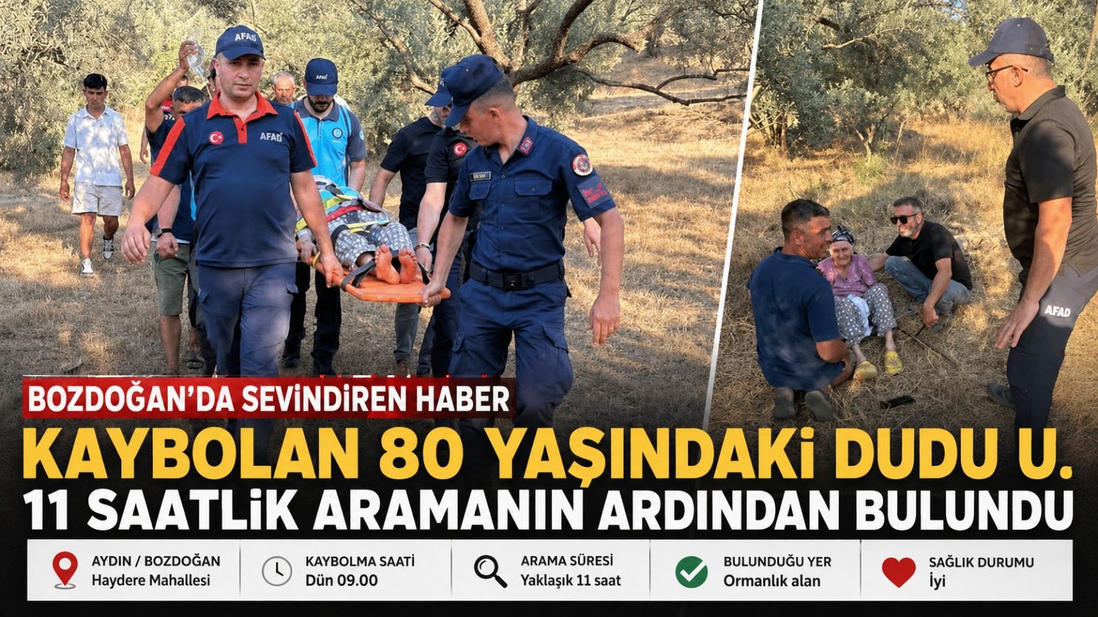 Bozdoğan’da Kaybolan 80 Yaşındaki Kadın 11 Saatlik Aramanın Ardından Sağ Olarak Bulundu
