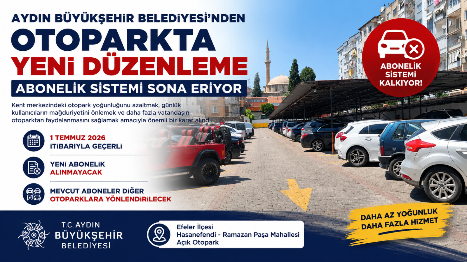 Aydın Büyükşehir Belediyesi’nden Otoparkta Yeni Düzenleme: Abonelik Sistemi Sona Eriyor