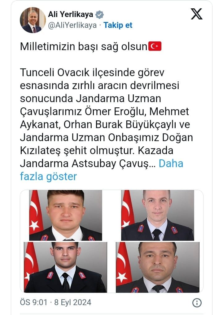 Tunceli’den acı haber! Askeri araç devrildi: 4 şehit, 1 ağır yaralı