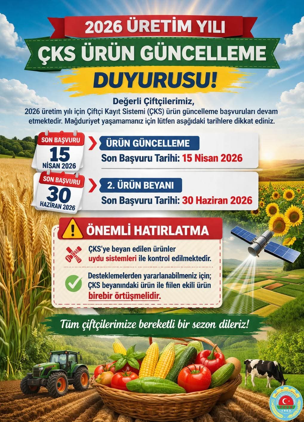 2026 ÜRETİM YILI ÇKS ÜRÜN GÜNCELLEME SÜRECİ DEVAM EDİYOR