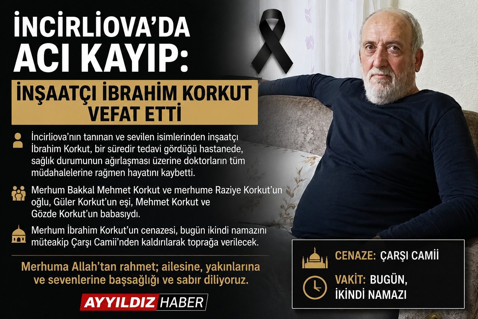 İNCİRLİOVA’DA ACI KAYIP: İNŞAATÇI İBRAHİM KORKUT HAYATINI KAYBETTİ