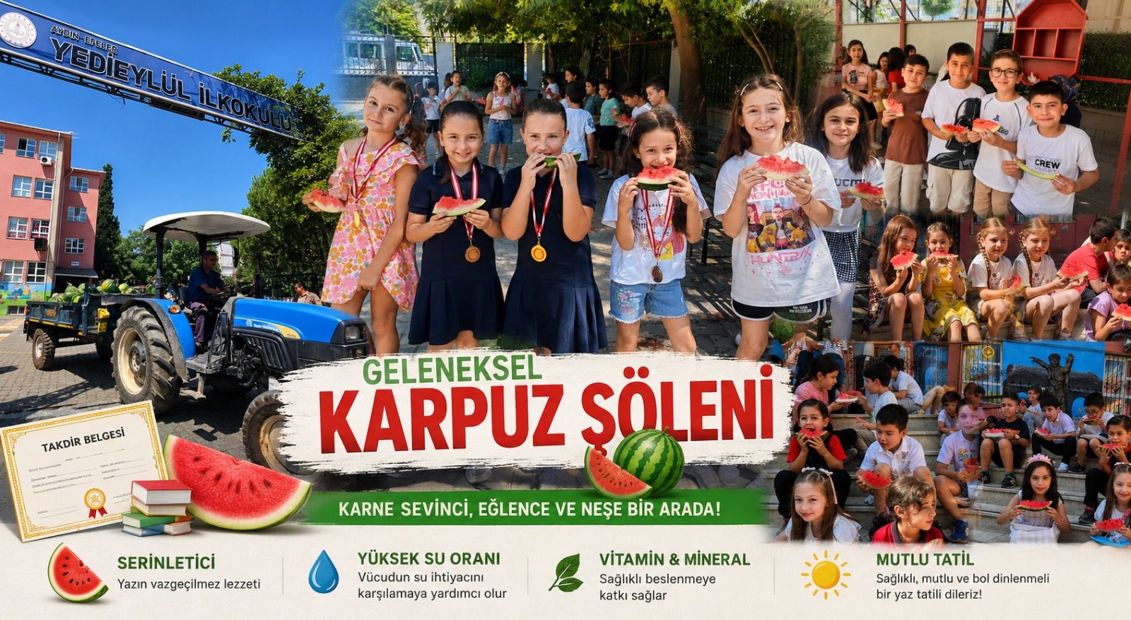 YEDİEYLÜL İLKOKULU'NDA GELENEKSEL KARPUZ ŞÖLENİ İLE KARNE COŞKUSU