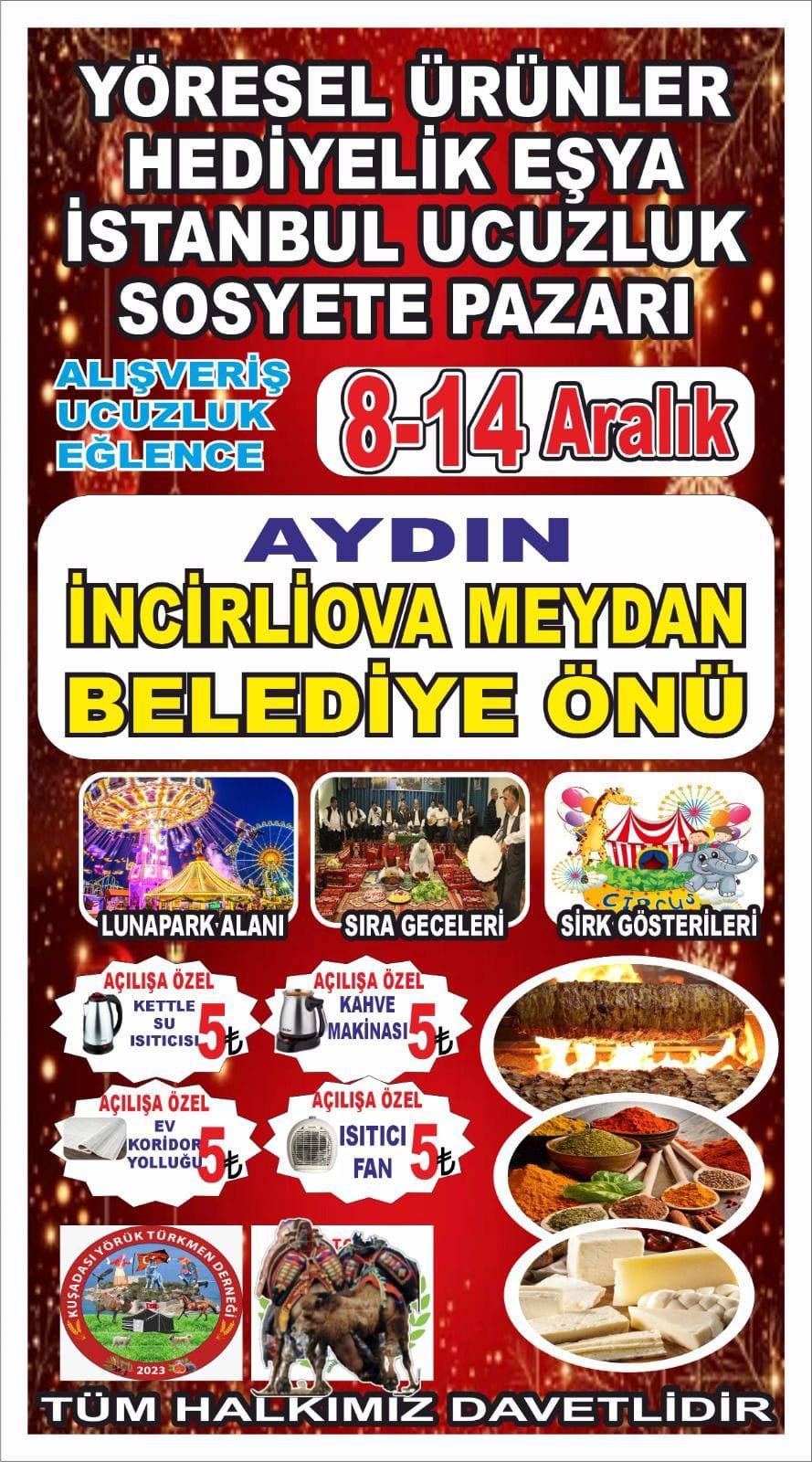 İncirliova’da Yöresel Ürünler ve Hediyelik Eşya Sosyete Pazarı 8–14 Aralık’ta Açılıyor