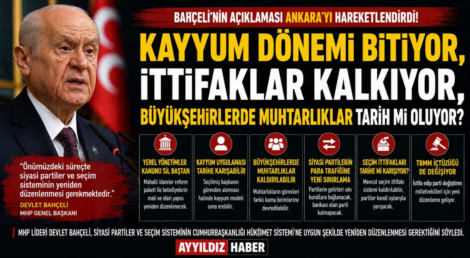 BAHÇELİ’NİN SEÇİM SİSTEMİ ÇIKIŞI ANKARA’YI HAREKETLENDİRDİ: KAYYUM, MUHTARLIKLAR VE İTTİFAKLAR İÇİN YENİ DÖNEM Mİ GELİYOR?