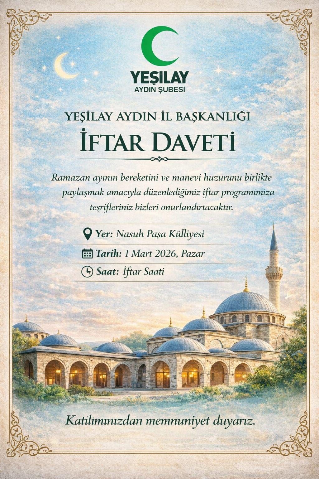 Yeşilay Aydın Şubesi’nden Ramazan’da Birlik ve Dayanışma Sofrası