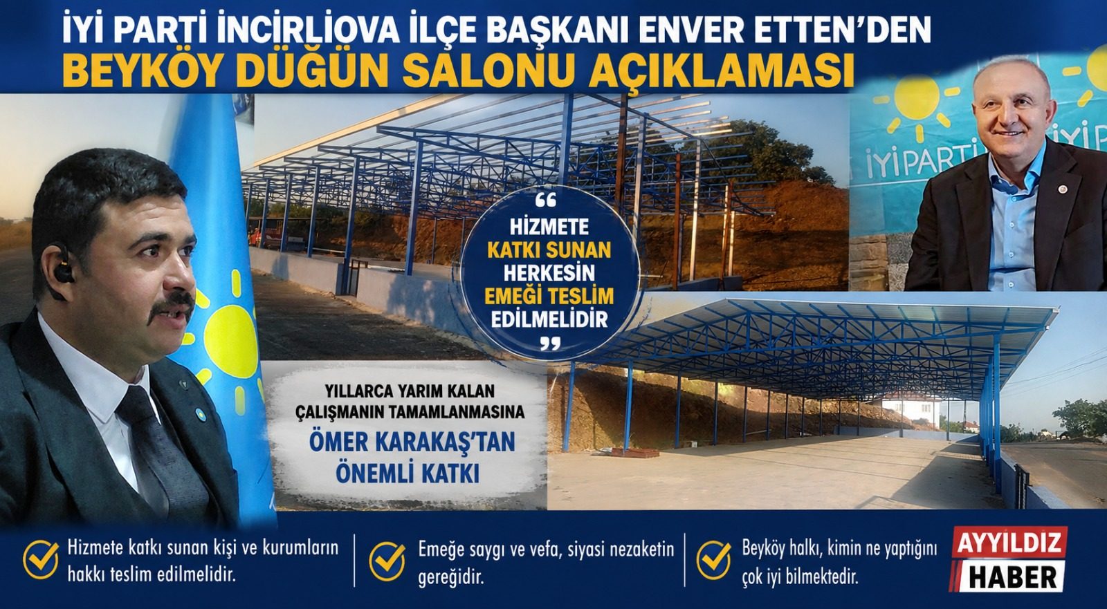 İYİ Parti İncirliova İlçe Başkanı Enver Etten’den Beyköy Düğün Salonu Açıklaması
