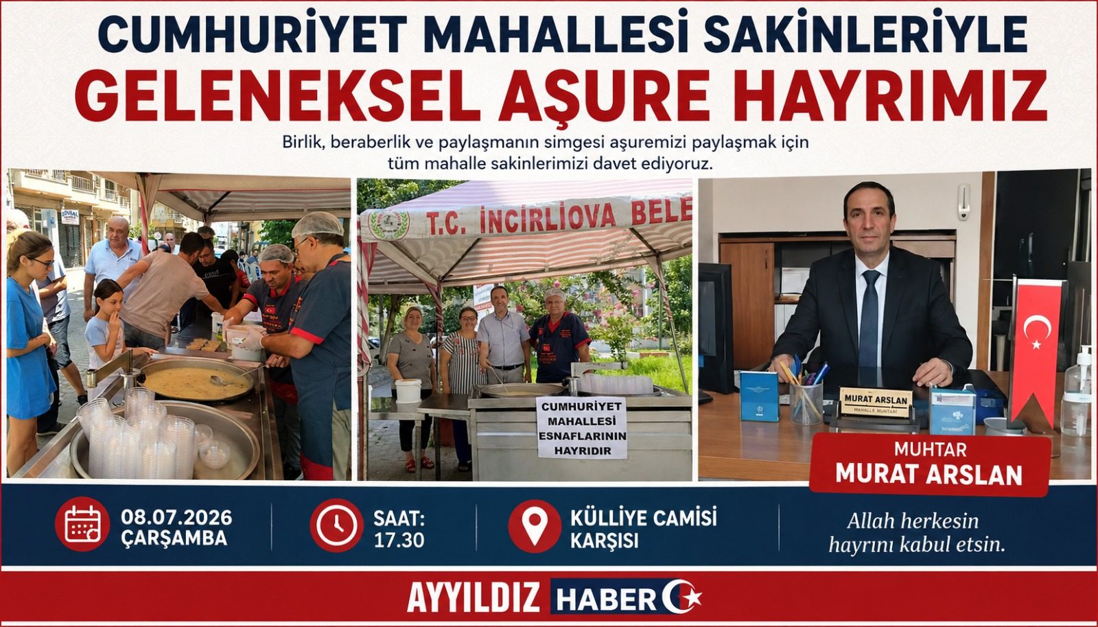Cumhuriyet Mahallesi’nde Geleneksel Aşure Hayrı Düzenleniyor