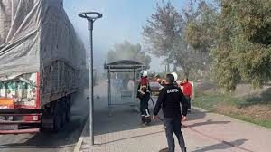 Germencik’te Pamuk Yüklü Tırda Yangın Paniği