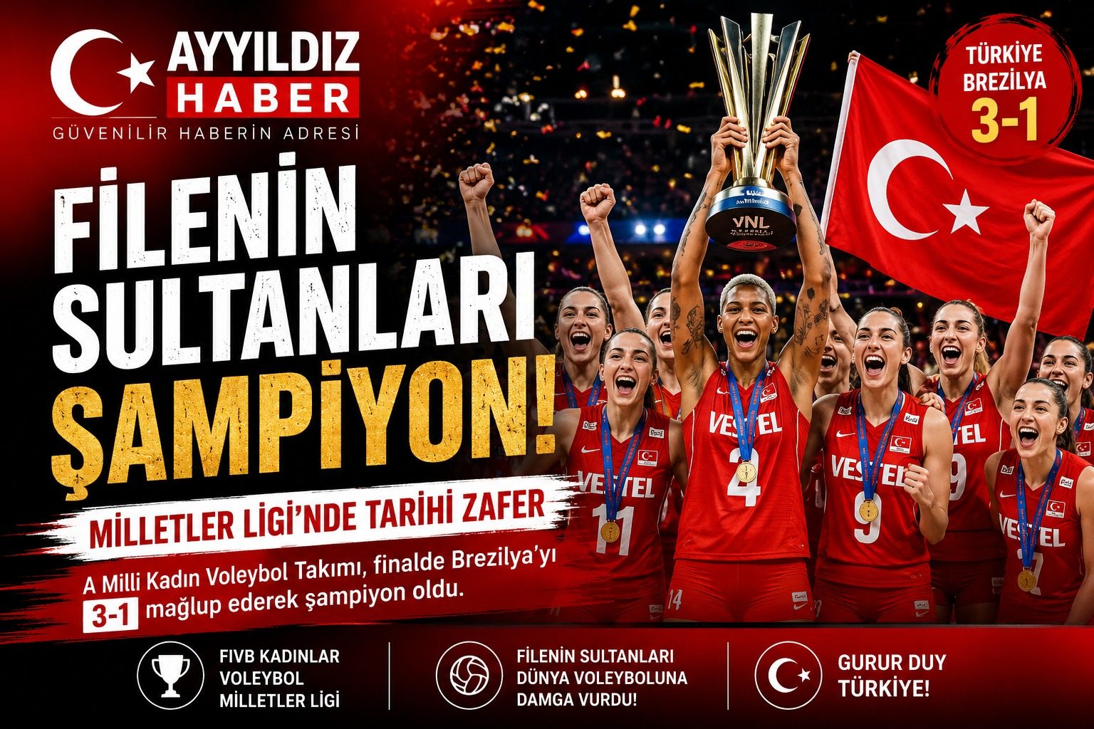 Filenin Sultanları Tarih Yazdı: Brezilya’yı Deviren Türkiye, Milletler Ligi Şampiyonu Oldu
