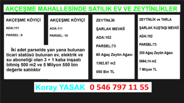 AKÇEŞME MAHALLESİNDE SATILIK YERLER