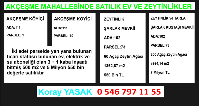 AKÇEŞME MAHALLESİNDE SATILIK YERLER