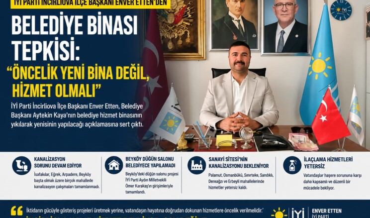 İYİ Parti İncirliova İlçe Başkanı Enver Etten’den Belediye Binası Tepkisi: “Öncelik Yeni Bina Değil, Hizmet Olmalı”