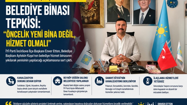 İYİ Parti İncirliova İlçe Başkanı Enver Etten’den Belediye Binası Tepkisi: “Öncelik Yeni Bina Değil, Hizmet Olmalı”