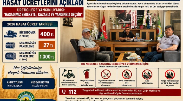 İNCİRLİOVA ZİRAAT ODASI HASAT ÜCRETLERİNİ AÇIKLADI