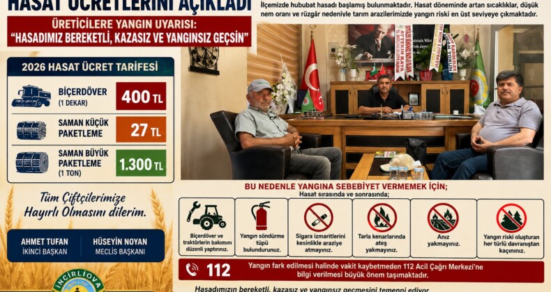 İNCİRLİOVA ZİRAAT ODASI HASAT ÜCRETLERİNİ AÇIKLADI